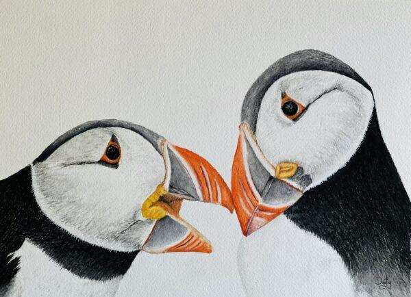 #W705A Love:  Pair of Puffins in Watercolor Pencils, 2 Day Mini- Session, Tuesday & Friday, January 21 & 24, 9:30 - 3:30PM