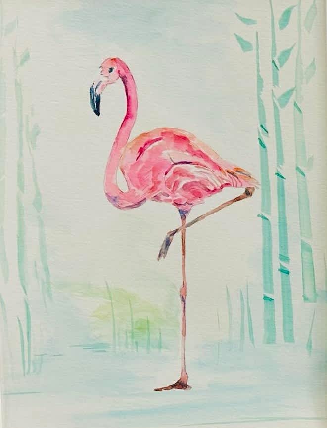 #W26-135A, Flamingo Watercolor, 1/2 Day Mini Session, Monday, January 19, 9:30 - 12:00PM